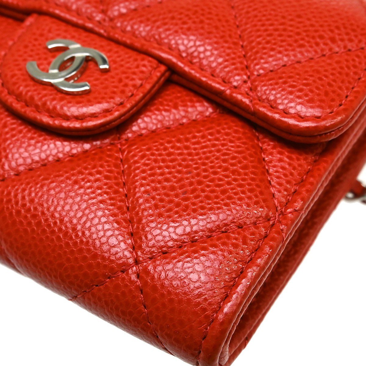 Chanel Vintage CC Mini chain Shoulder Bag Leather Rood