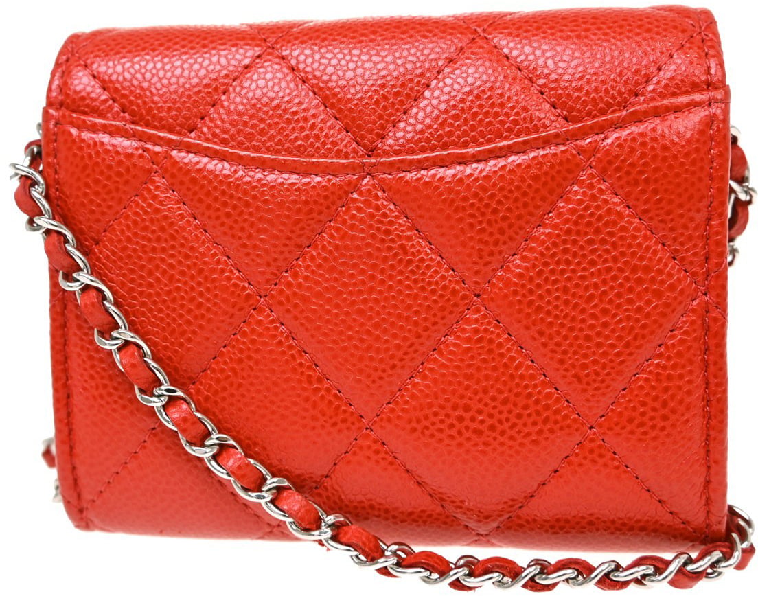 Chanel Vintage CC Mini chain Shoulder Bag Leather Rood