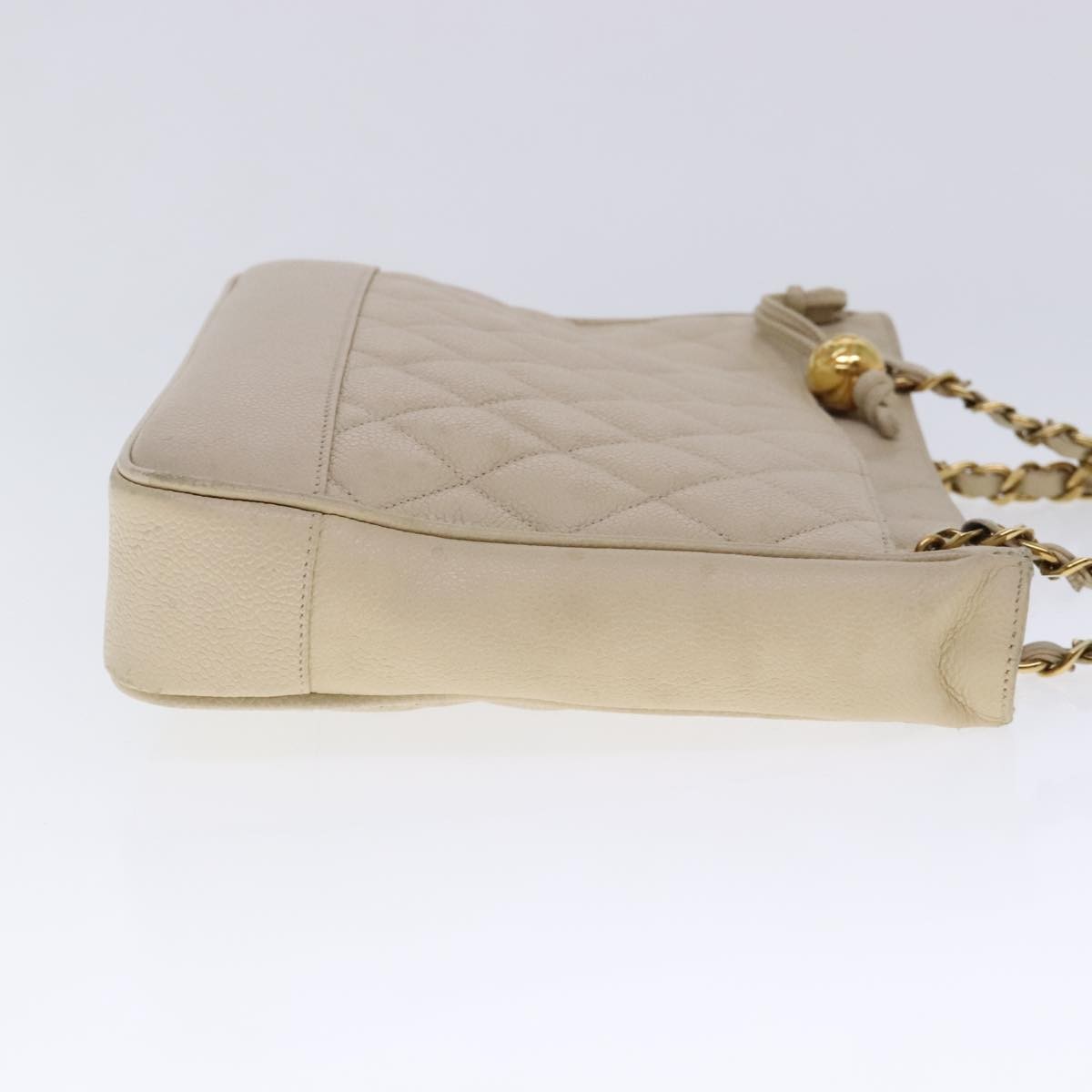 Chanel Chanel Vintage Slit Pocket Shoulder Bag Quilted Caviar Small Beige