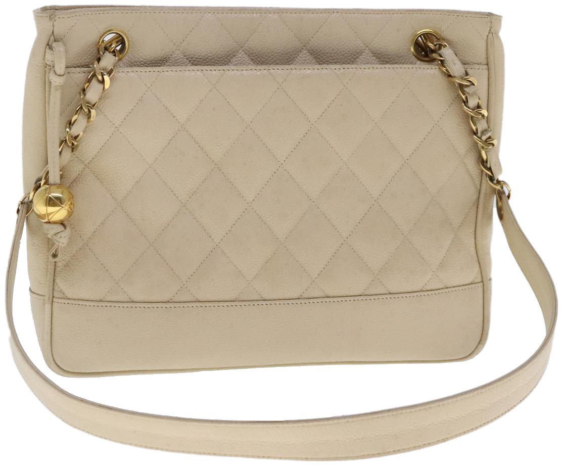 Chanel Chanel Vintage Slit Pocket Shoulder Bag Quilted Caviar Small Beige