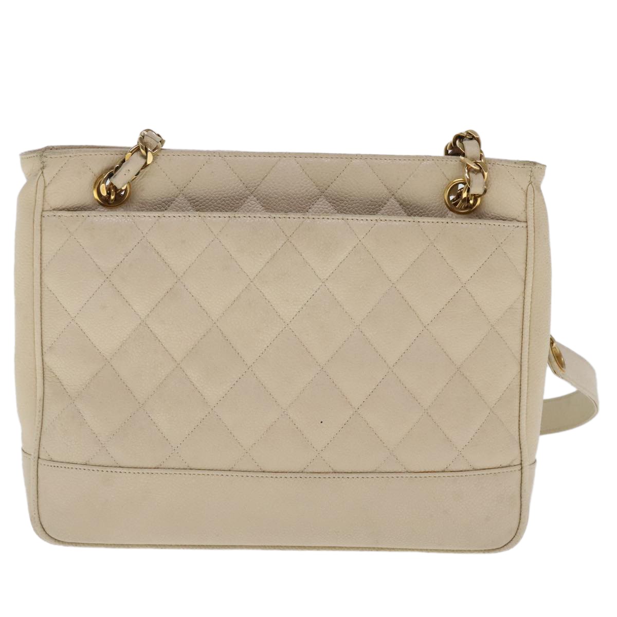 Chanel Chanel Vintage Slit Pocket Shoulder Bag Quilted Caviar Small Beige