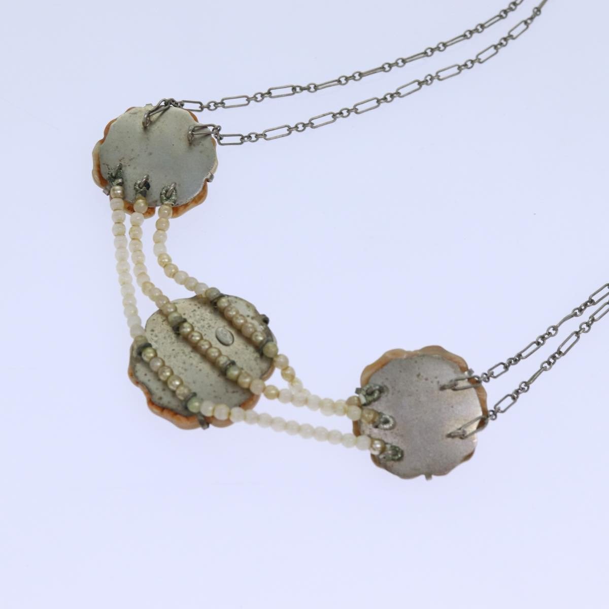 Chanel Chanel Camellia CC Long Necklace Metal with Faux Pearls Zilver