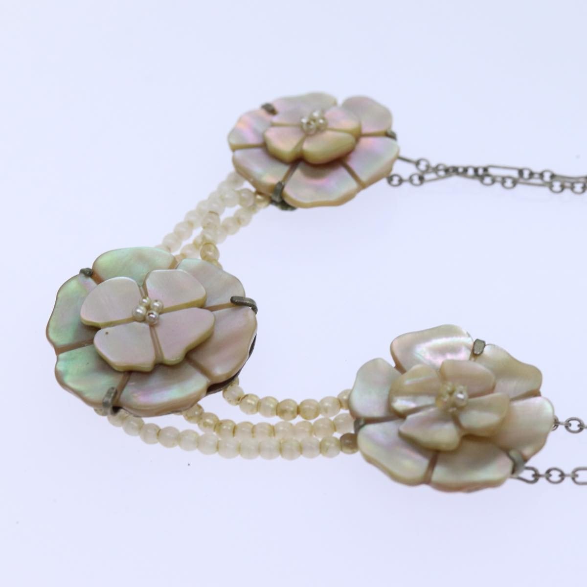 Chanel Chanel Camellia CC Long Necklace Metal with Faux Pearls Zilver