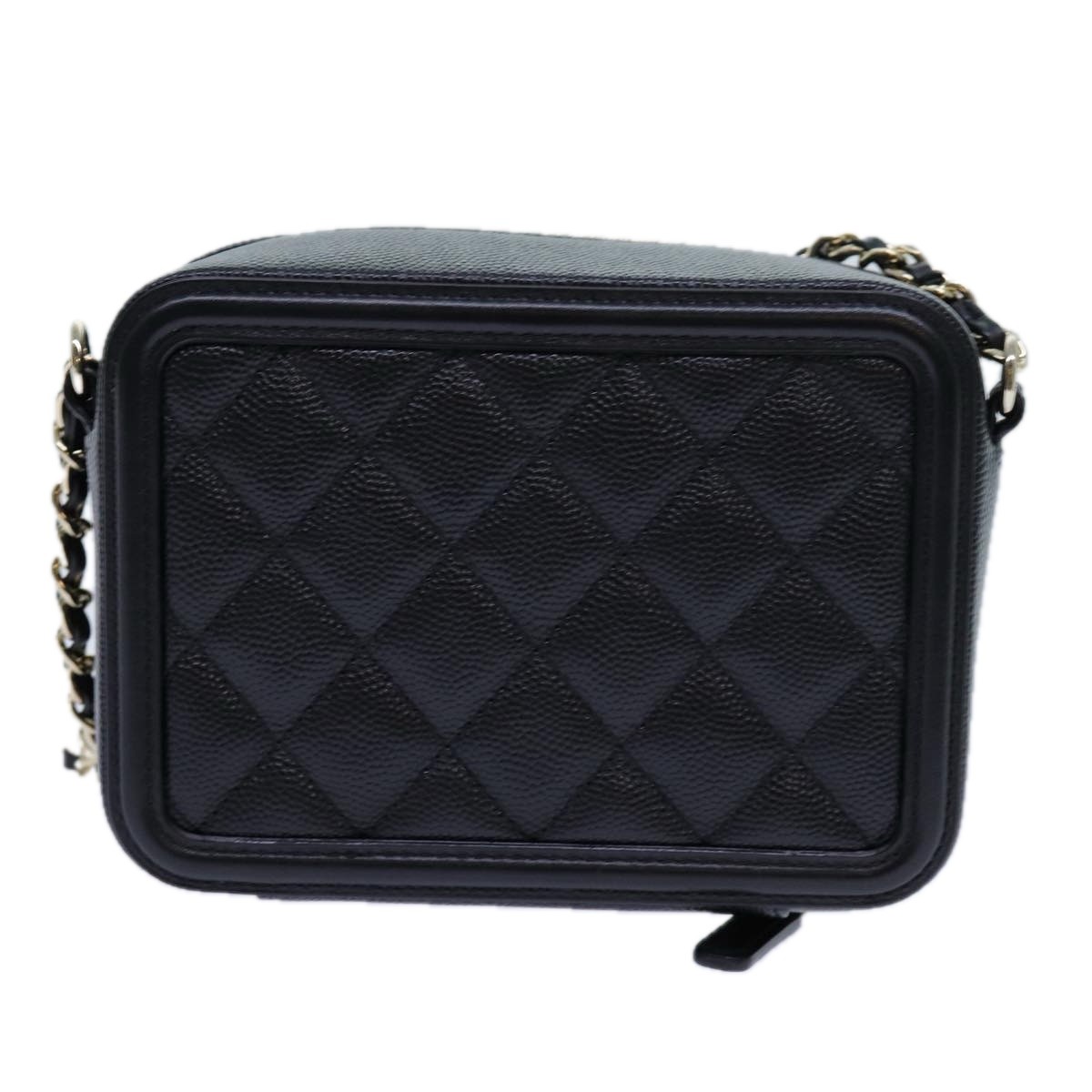 Chanel Chanel Filigree Vanity Clutch with Chain Quilted Caviar Mini Zwart