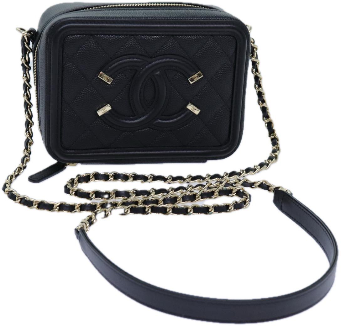 Chanel Chanel Filigree Vanity Clutch with Chain Quilted Caviar Mini Zwart
