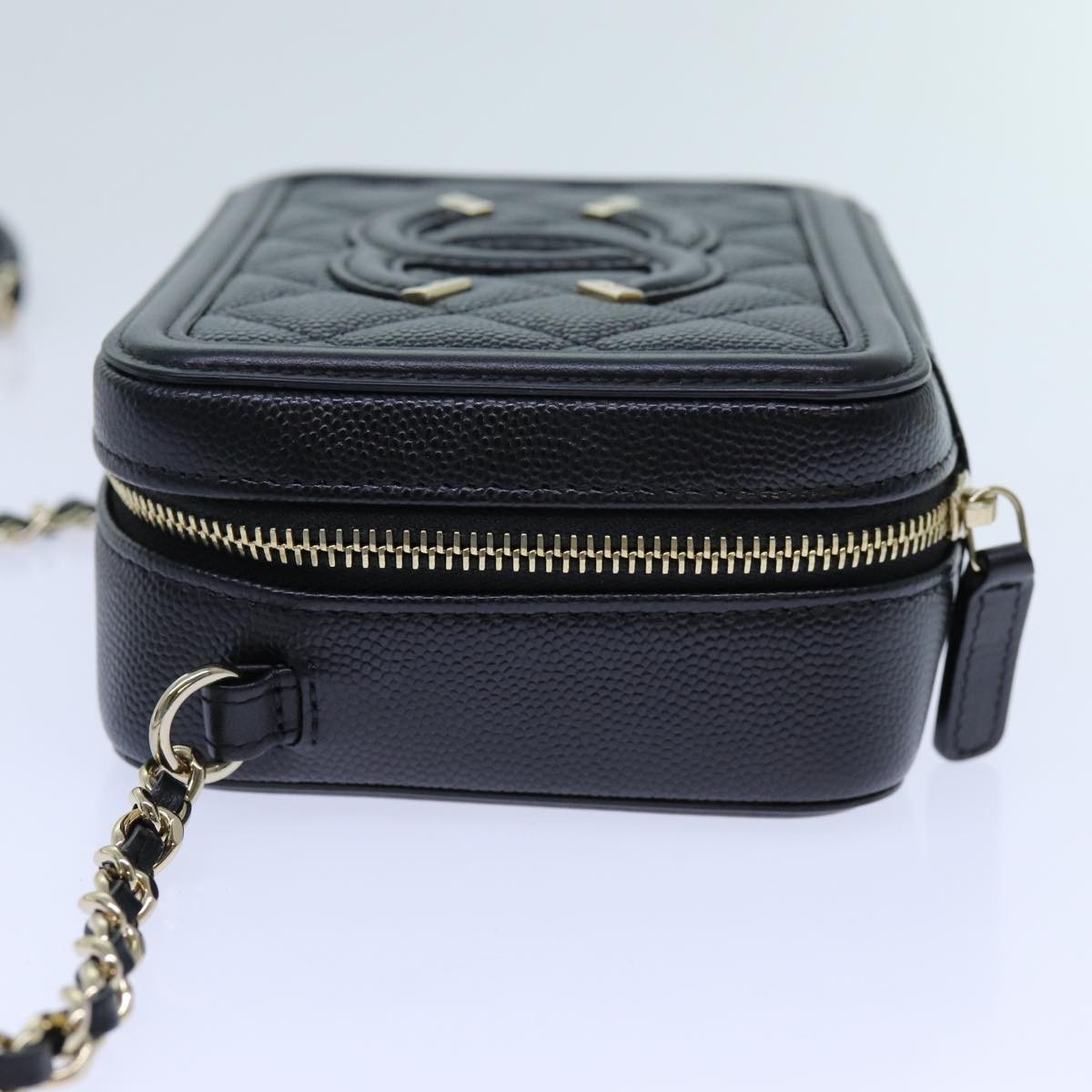 Chanel Chanel Filigree Vanity Clutch with Chain Quilted Caviar Mini Zwart