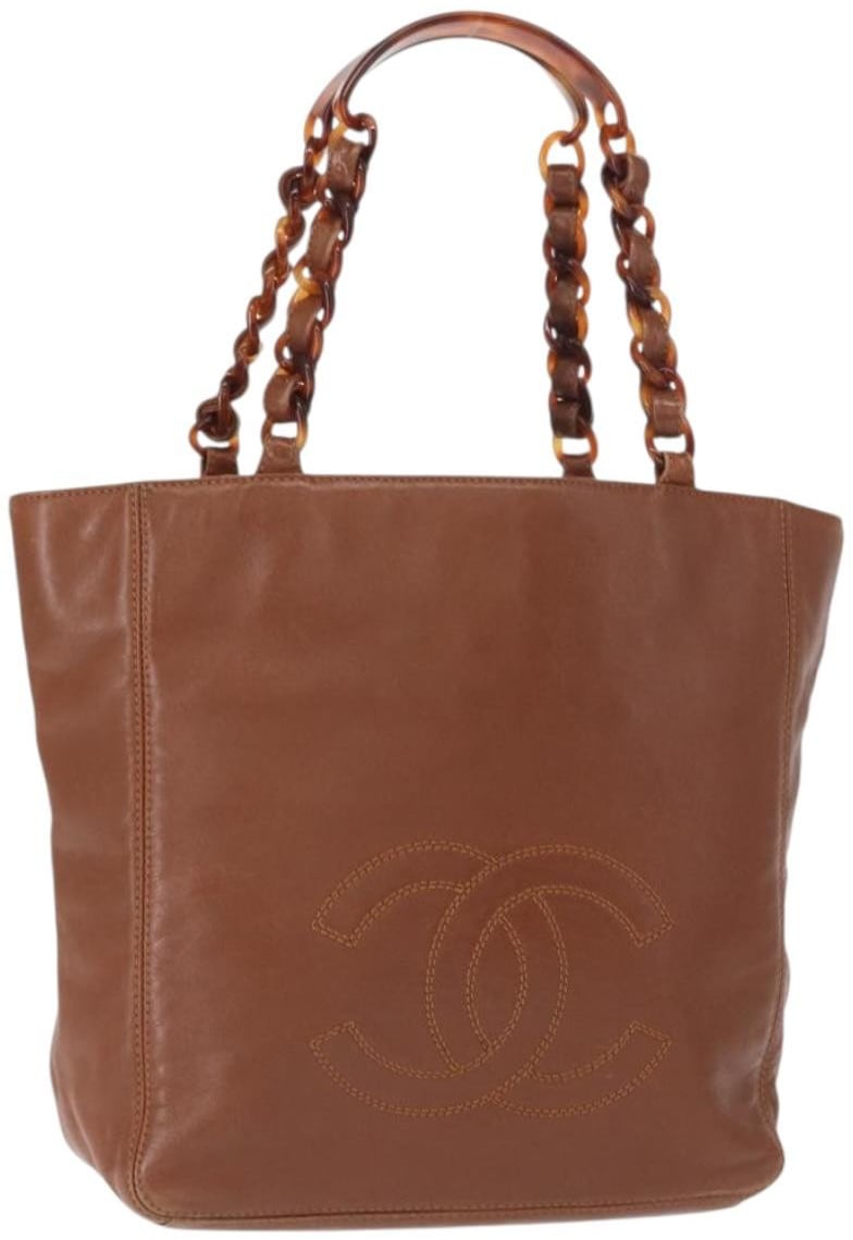 Chanel Chanel Vintage CC Resin Chain Tote Leather Medium Bruin