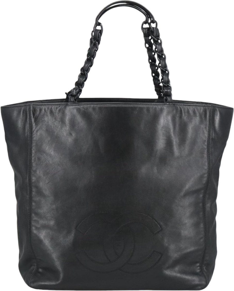 Chanel Vintage CC Resin Chain Tote Leather Medium Zwart