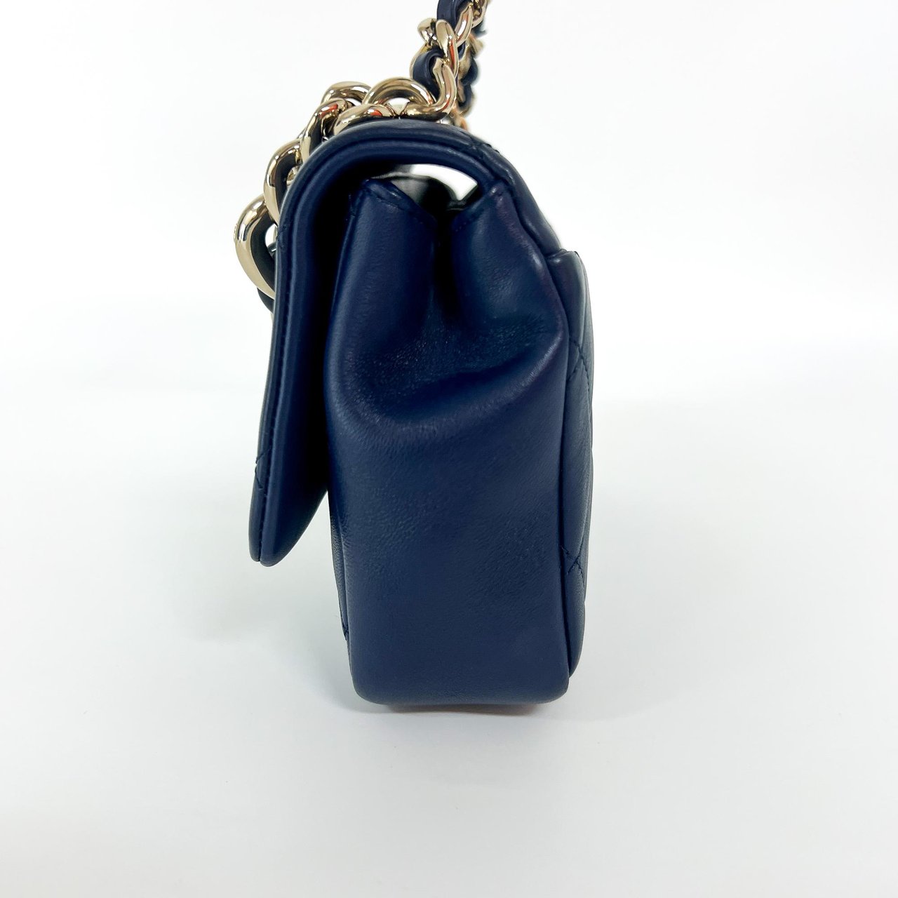 Chanel Chanel Resin Chain Top Handle Flap Bag Quilted Lambskin Small Navy