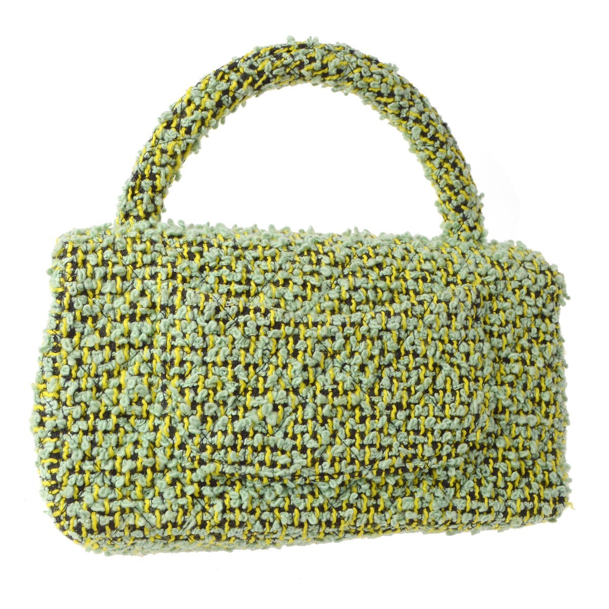 Chanel Chanel Vintage Classic Top Handle Flap Bag Quilted Tweed Medium Groen