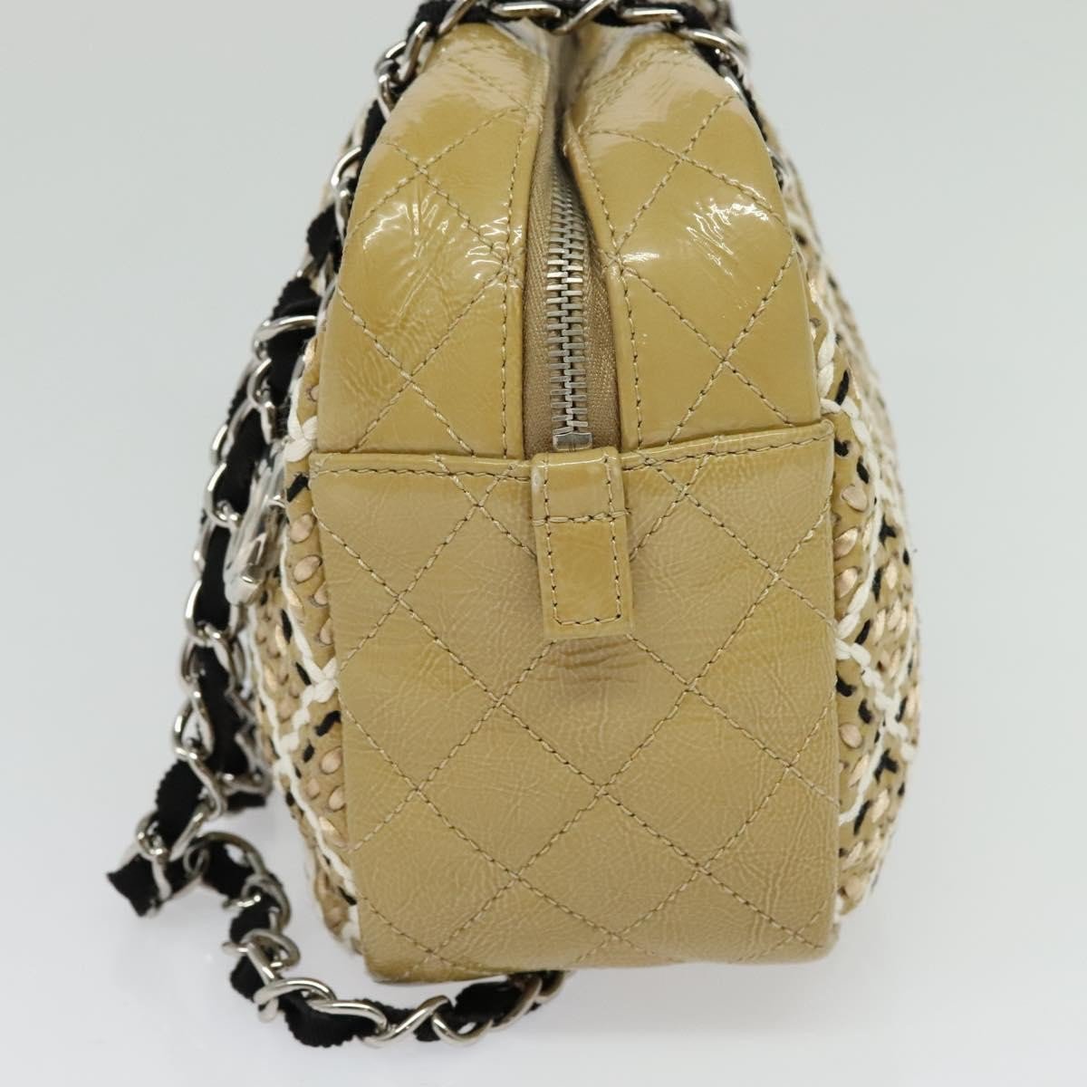 Chanel Camera Case Woven Stitch Patent Small Beige