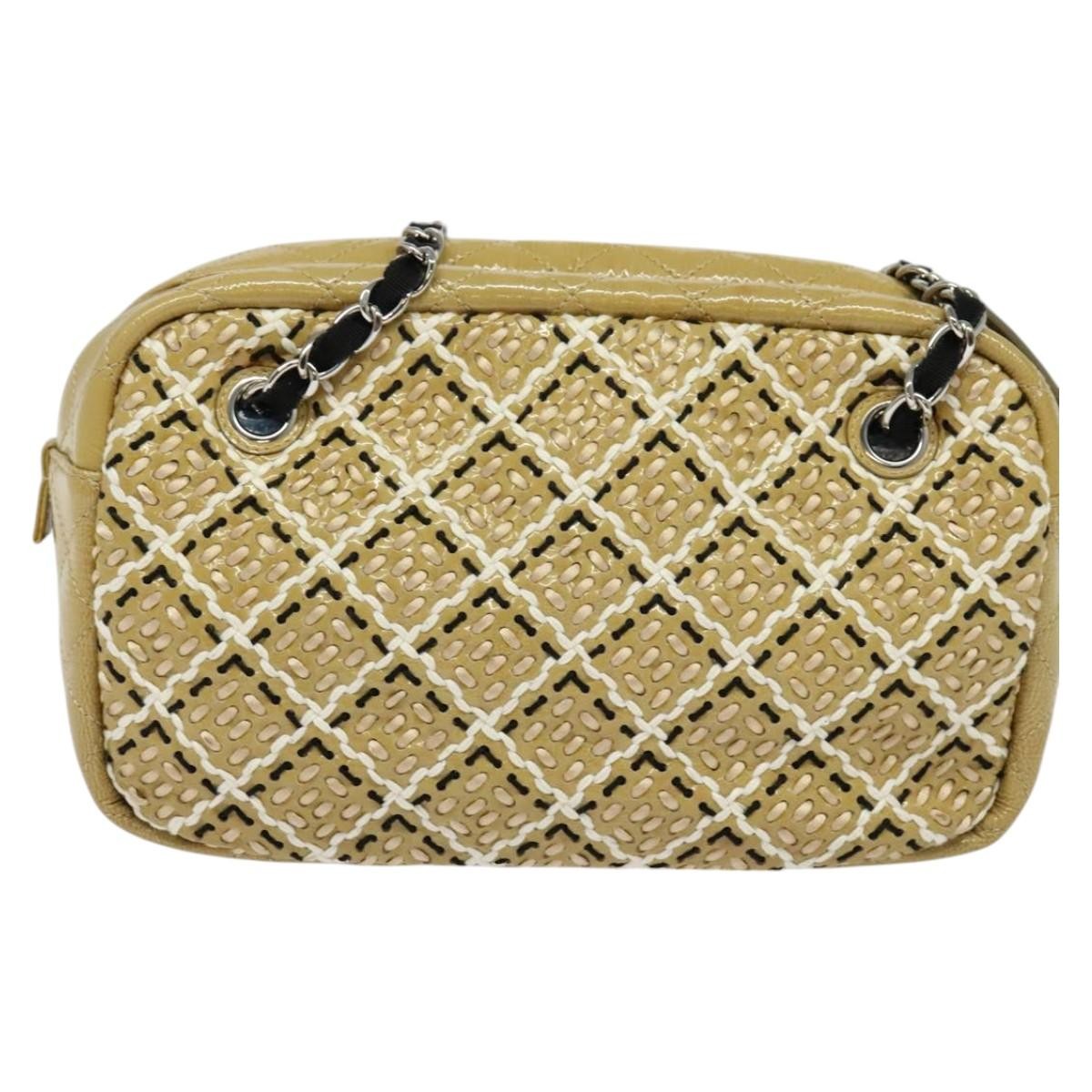 Chanel Chanel Camera Case Bag Woven Stitch Patent Small Beige