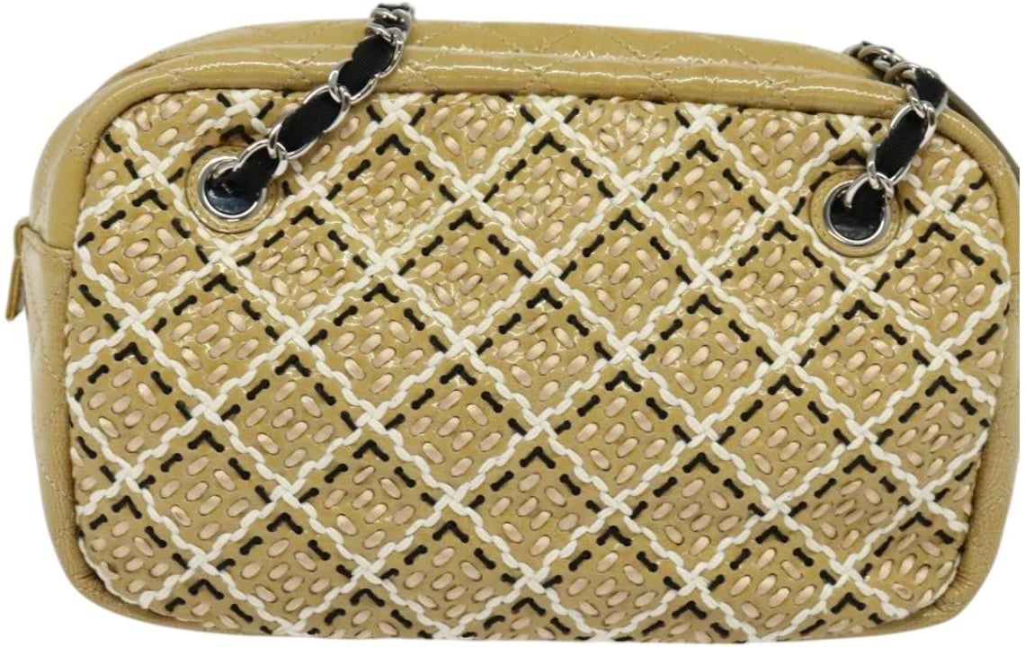 Chanel Camera Case Woven Stitch Patent Small Beige