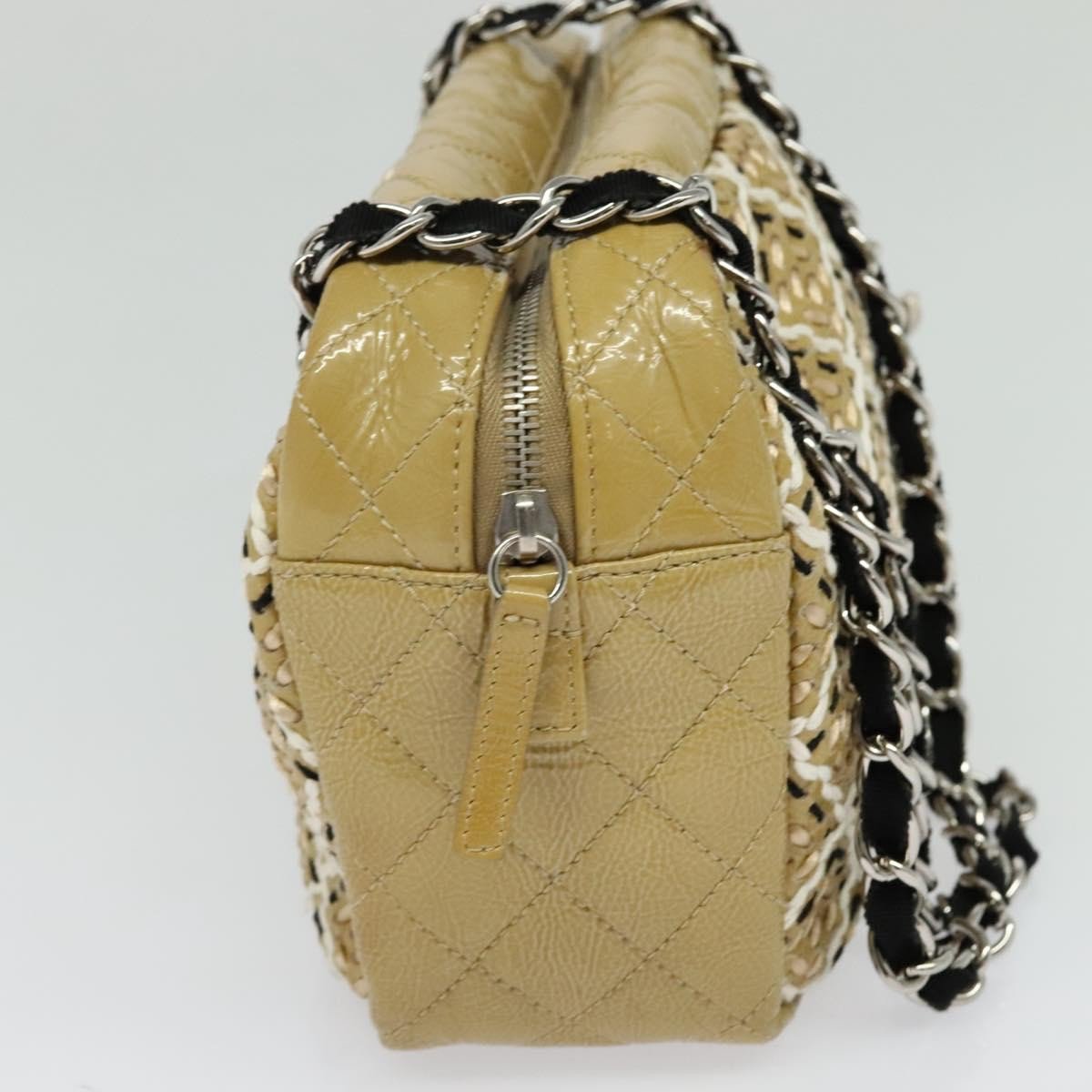 Chanel Camera Case Woven Stitch Patent Small Beige