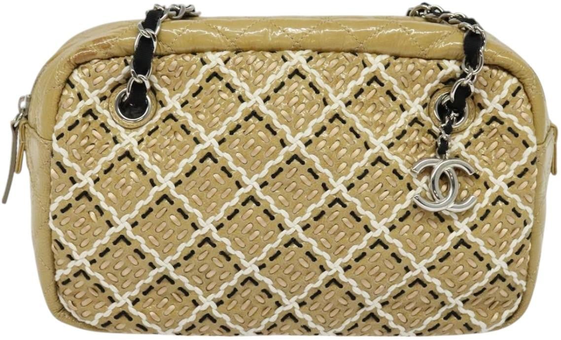 Chanel Camera Case Woven Stitch Patent Small Beige