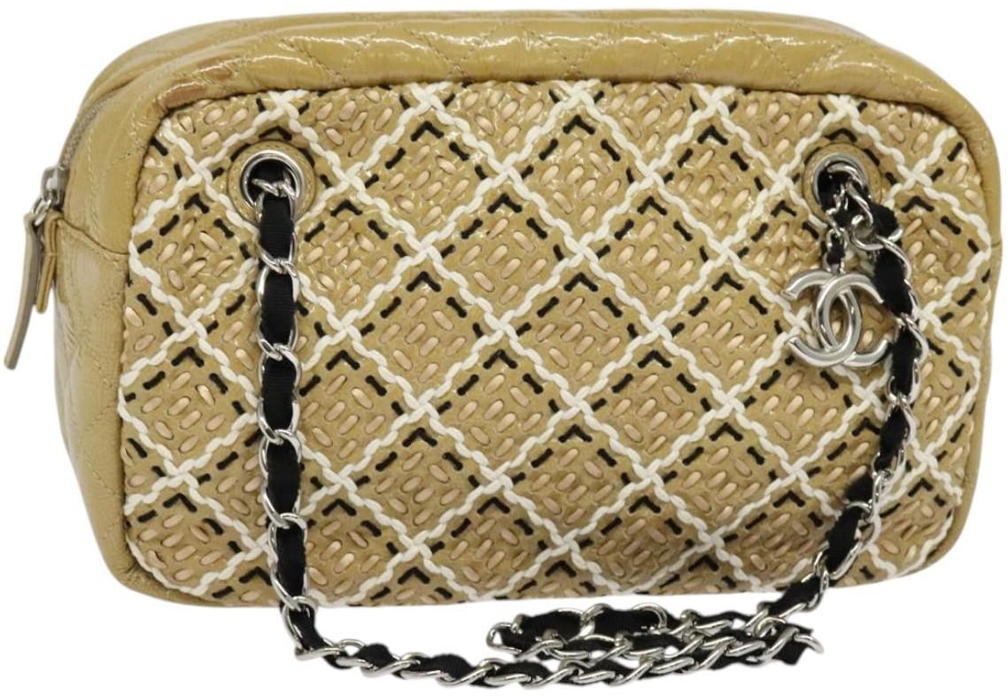 Chanel Chanel Camera Case Bag Woven Stitch Patent Small Beige