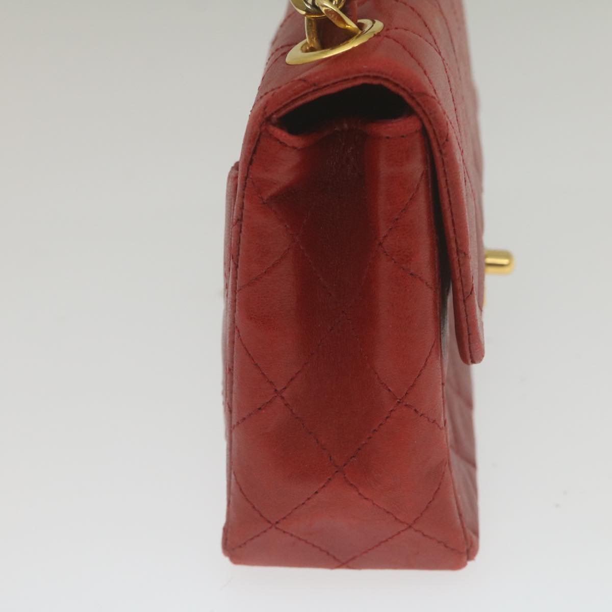 Chanel Vintage Square Chain Handle Flap Bag Quilted Lambskin Mini Rood