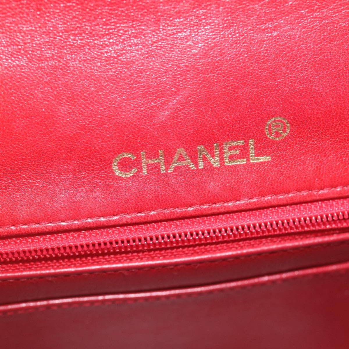 Chanel Vintage Square Chain Handle Flap Bag Quilted Lambskin Mini Rood