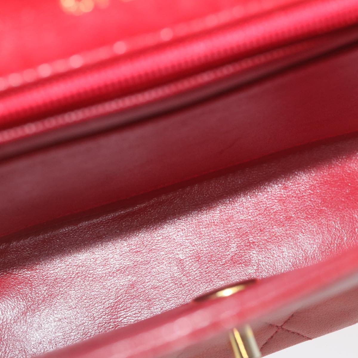 Chanel Vintage Square Chain Handle Flap Bag Quilted Lambskin Mini Rood