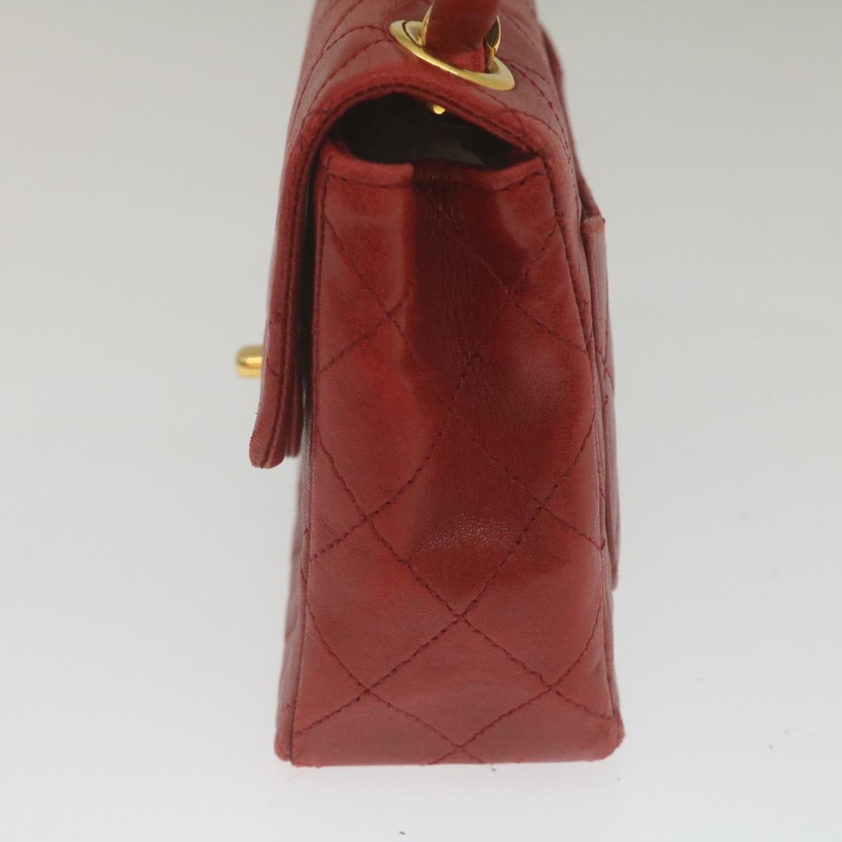 Chanel Vintage Square Chain Handle Flap Bag Quilted Lambskin Mini Rood