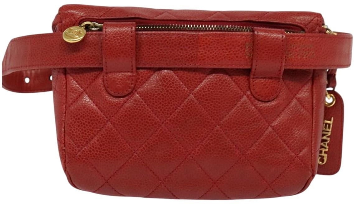 Chanel Vintage Zip Belt Quilted Caviar Small Geel