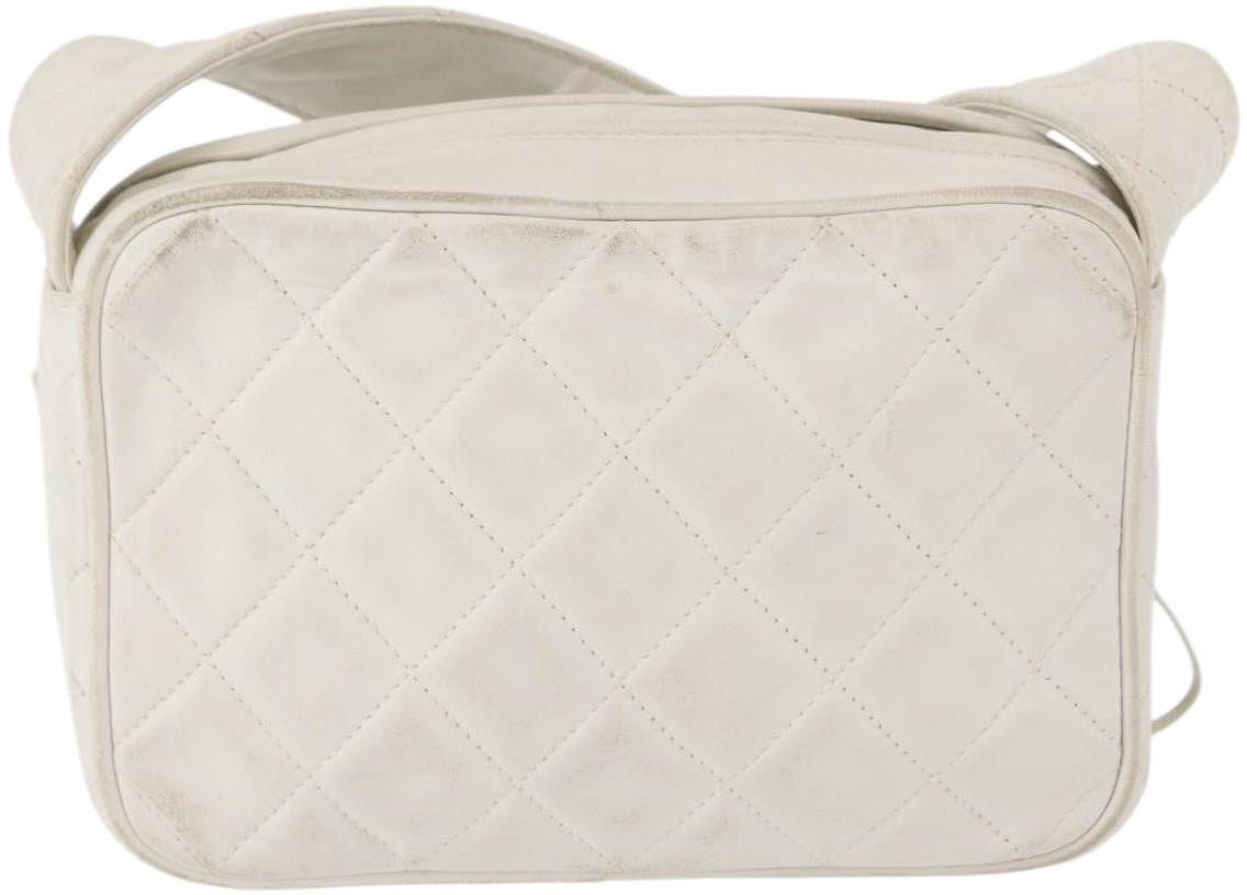 Chanel Chanel Vintage Diamond CC Slit Pocket Camera Bag Quilted Leather Small Wit
