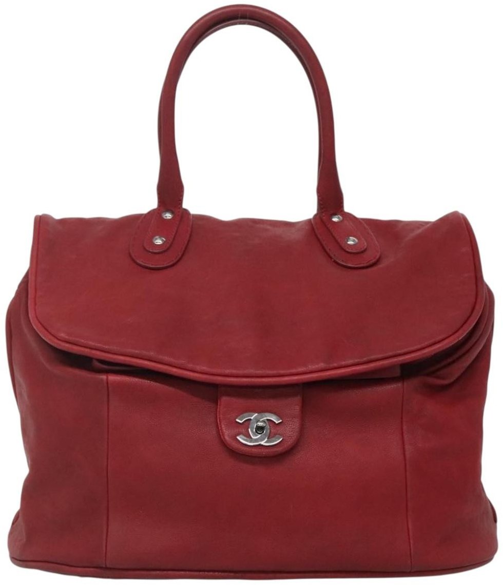 Chanel Chanel Vintage CC Turnlock Satchel Leather Large Rood