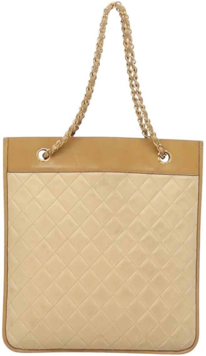 Chanel Chain Handle Bag Leather Beige