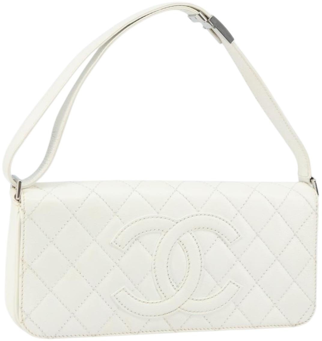 Chanel Vintage Timeless CC Adjustable Shoulder Bag Quilted Calfskin Small Wit