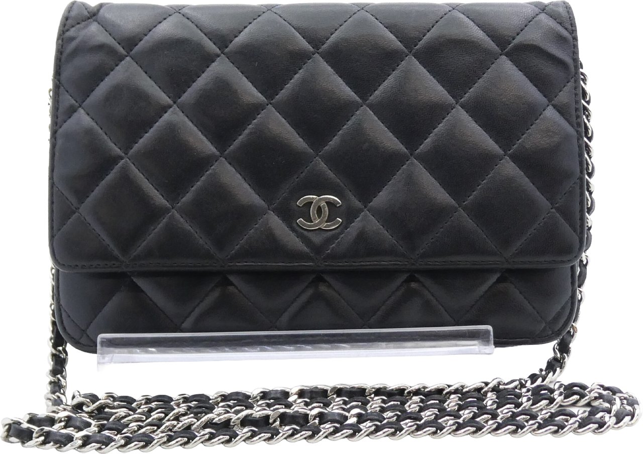 Chanel Coco Wallet on Chain Fringe Chevron Denim Zwart