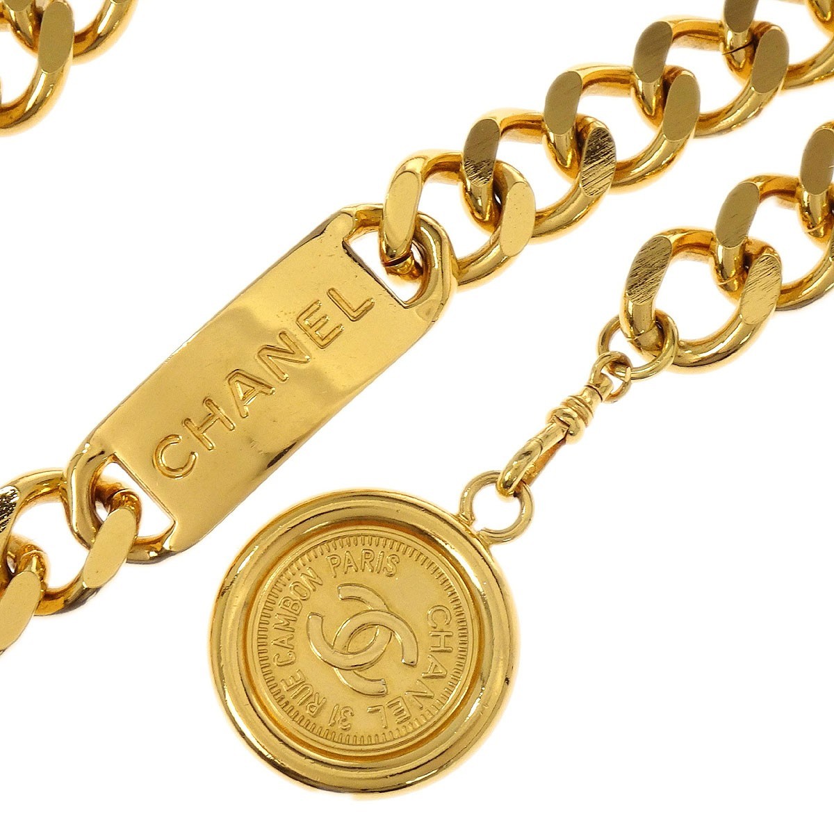 Chanel Chanel Vintage Medallion Logo Chain Belt Metal Goud