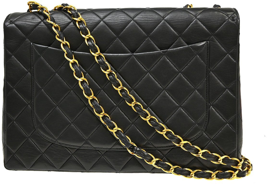Chanel classic flap lambskin Jumbo Zwart