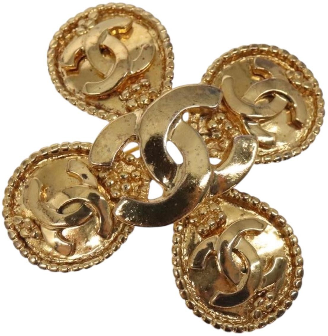 Chanel Chanel CC Cross Badge Brooch Metal Goud