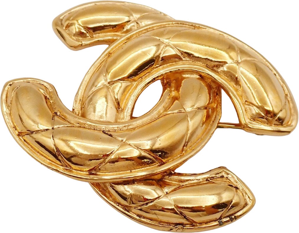 Chanel Chanel Vintage Quilted CC Brooch Metal Goud