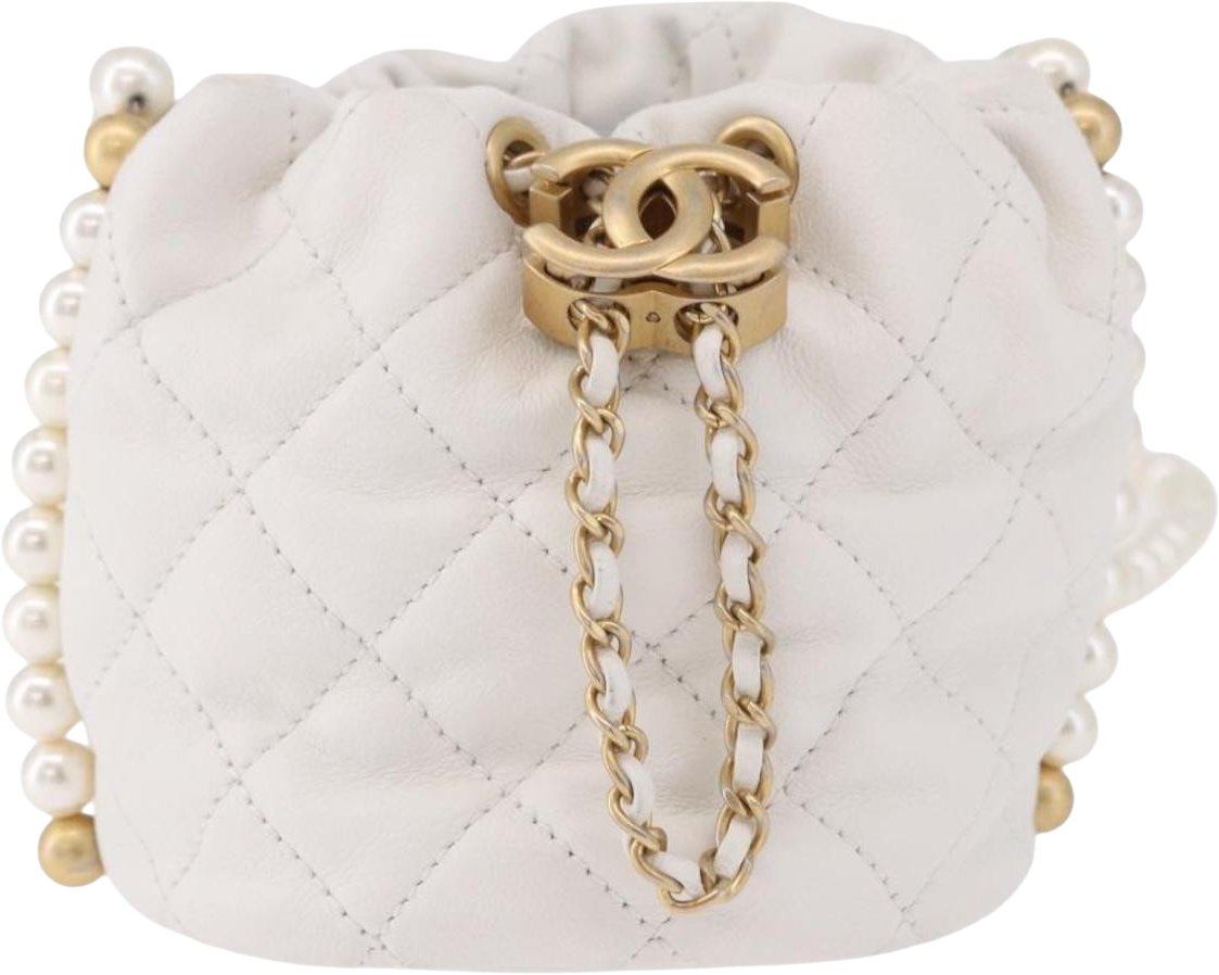 Chanel About Pearls Bucket Quilted Calfskin Mini Wit