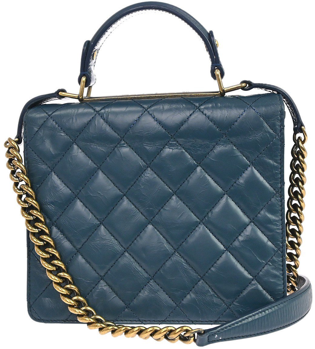 Chanel Rita Top Handle Flap Quilted Aged Calfskin Large Blauw