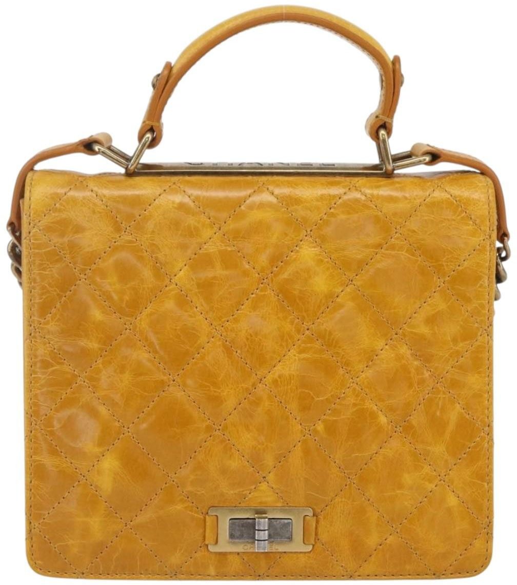 Chanel Chanel Rita Top Handle Flap Bag Quilted Aged Calfskin Large Geel