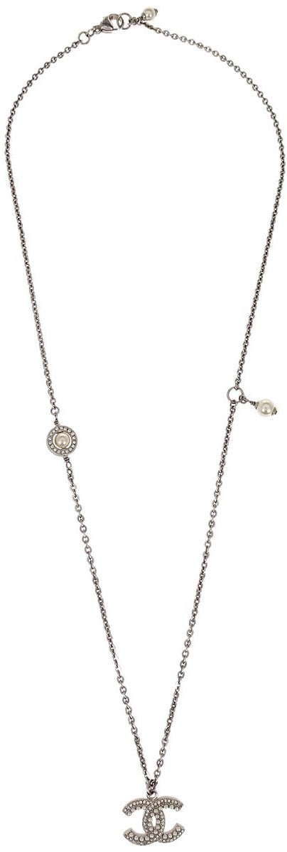 Chanel Chanel CC Chain Necklace Metal with Faux Pearls Zilver