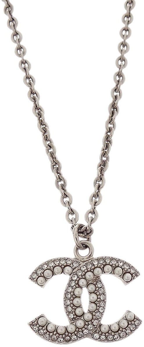 Chanel Chanel CC Chain Necklace Metal with Faux Pearls Zilver