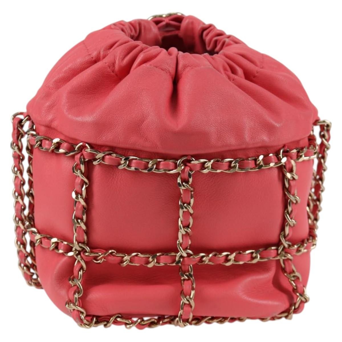 Chanel Chanel Chain Frame CC Drawstring Bucket Bag Lambskin Mini Roze
