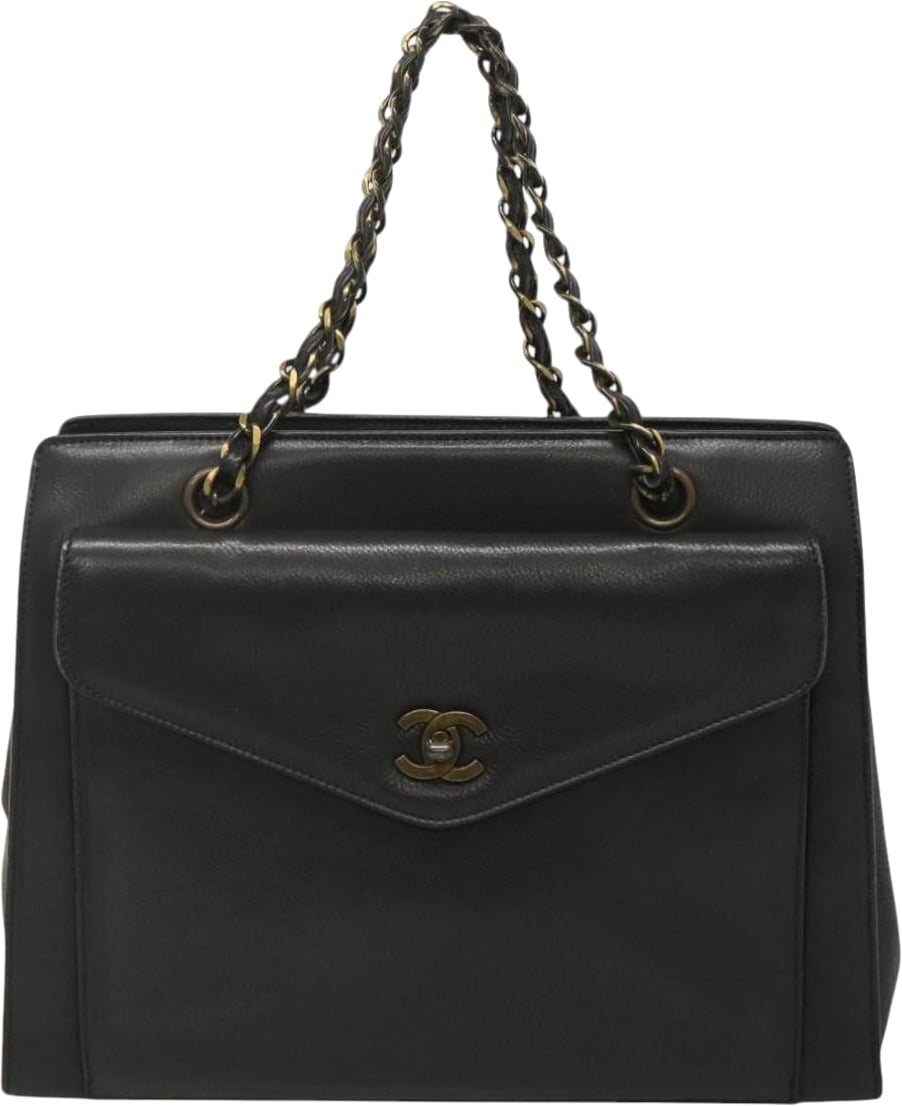 Chanel Chanel Vintage Front Pocket Chain Tote Leather Zwart