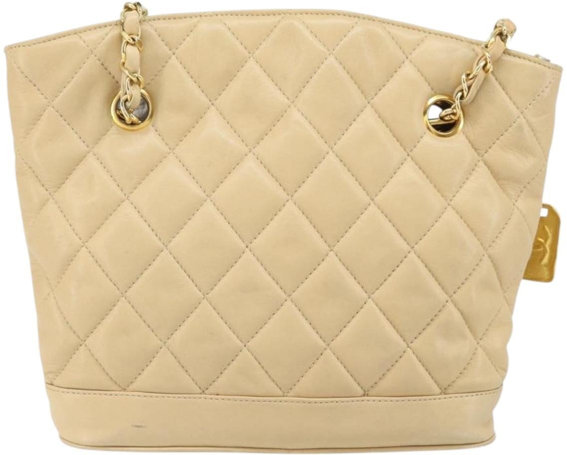 Chanel Chanel Vintage CC Chain Shopper Quilted Leather Beige