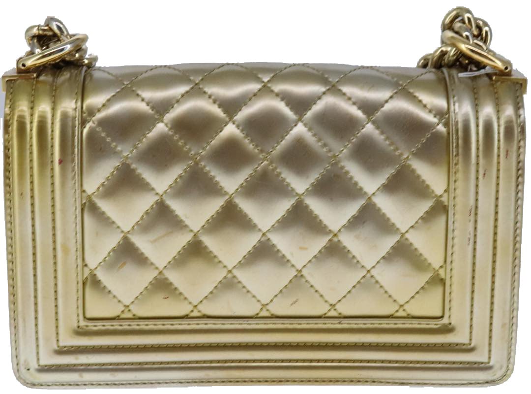 Chanel Chanel Boy Flap Bag Quilted Patent Small Goud