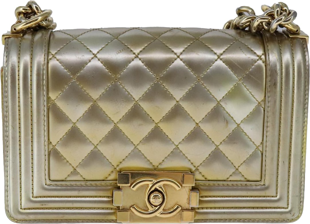 Chanel Chanel Boy Flap Bag Quilted Patent Small Goud