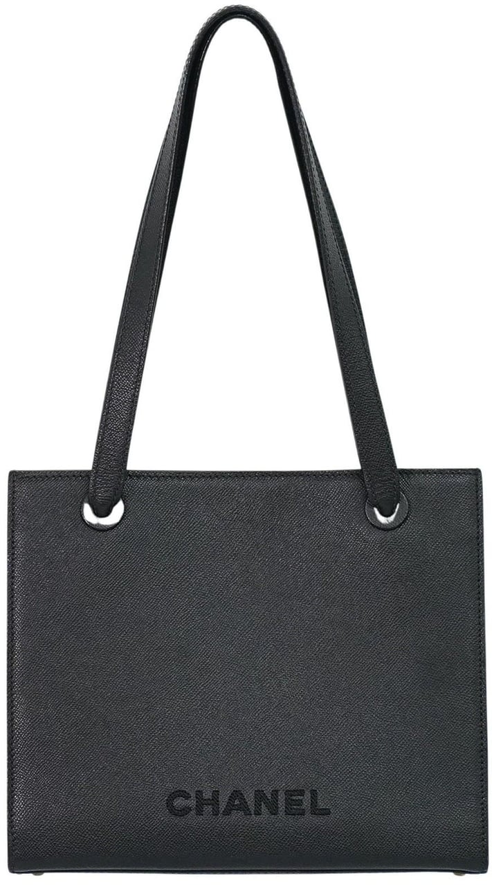 Chanel Chanel Vintage Logo Tote Leather Medium Zwart