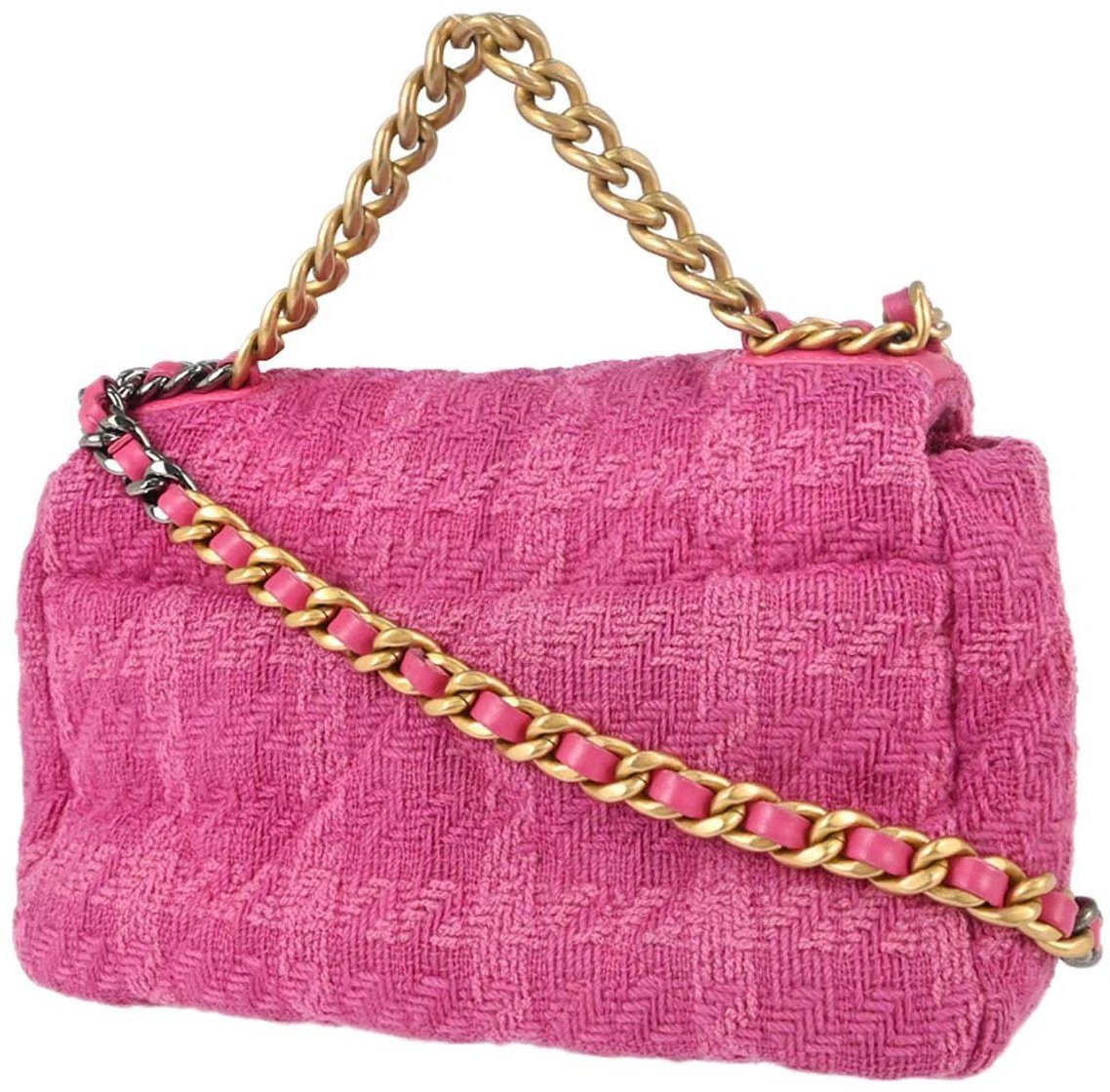 Chanel 19 Flap Bag Quilted Tweed Medium Roze