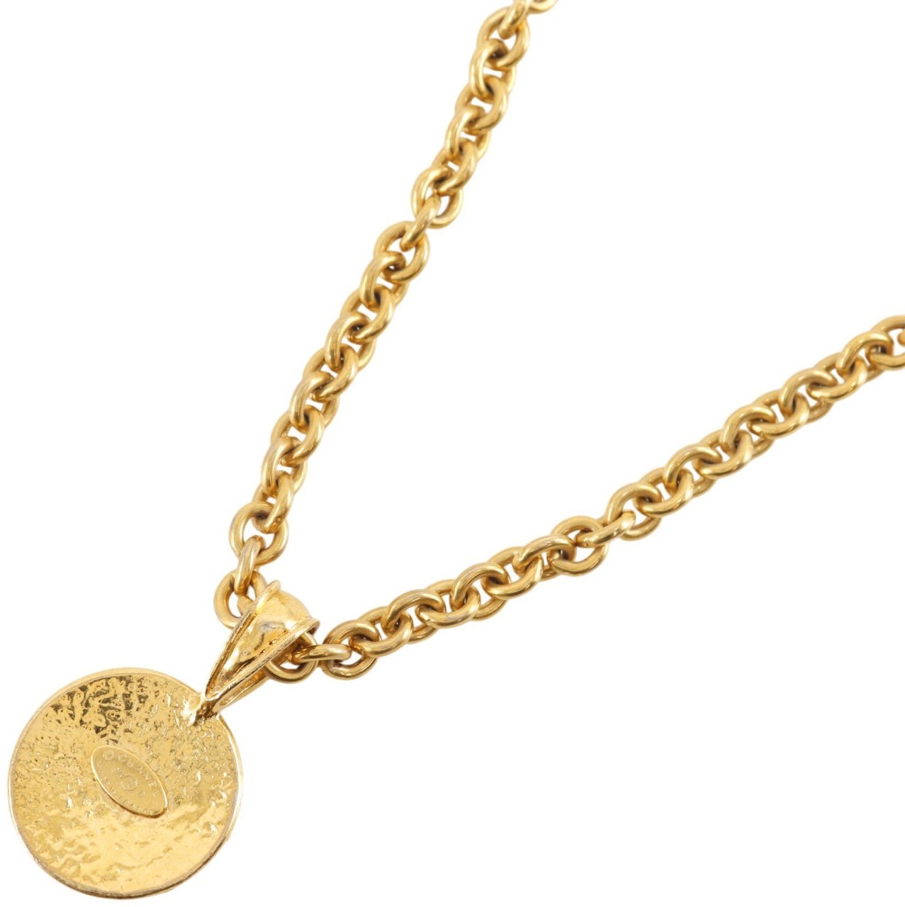 Chanel Vintage CC Round Pendant Long Metal Goud