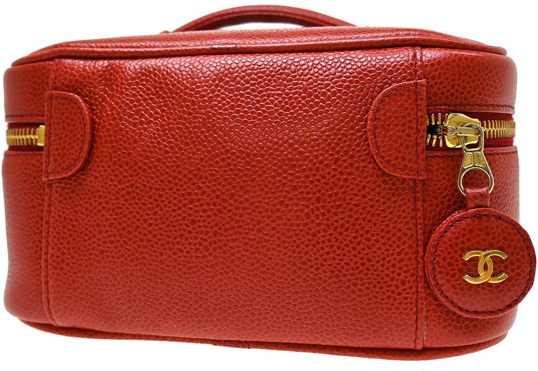 Chanel Vintage Timeless Cosmetic Case Caviar Large Rood