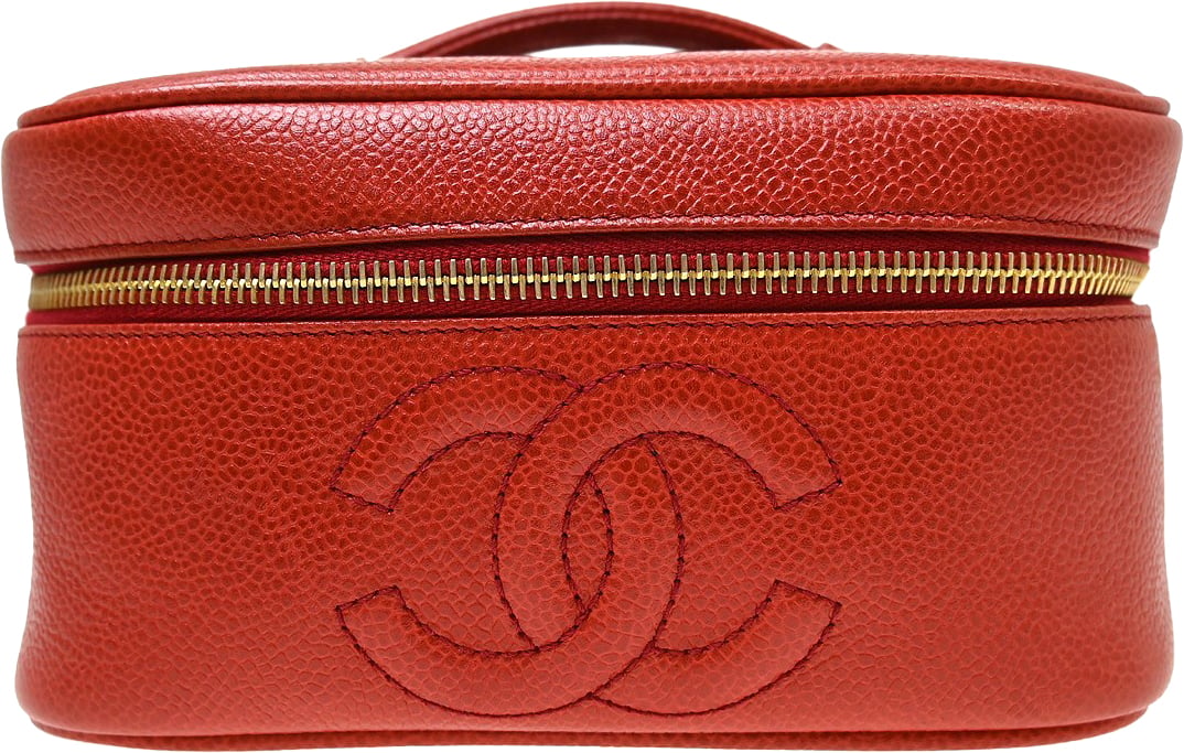 Chanel Vintage Timeless Cosmetic Case Caviar Large Rood