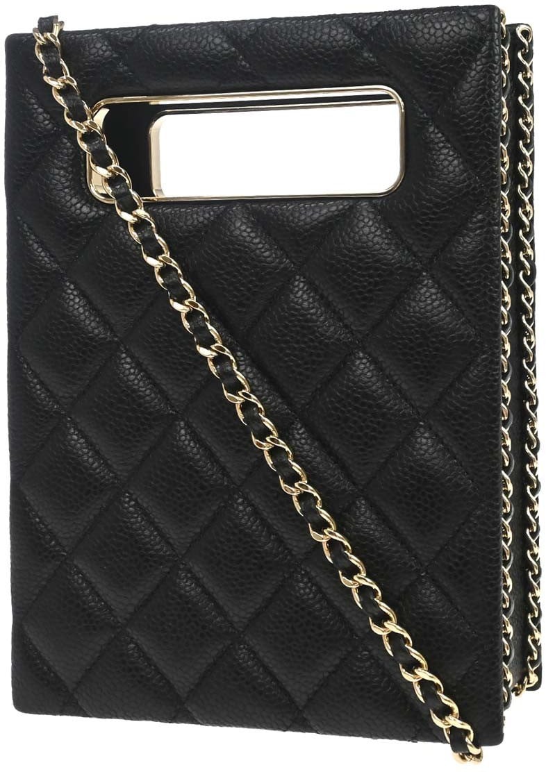 Chanel Chain Around Cut Out Handle Evening Tote Quilted Caviar Mini Zwart